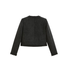 Women's Velour Textured Short Jacket With Raw Edges