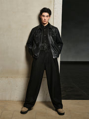 Men's Contrast-Stitch PU Leather Jacket