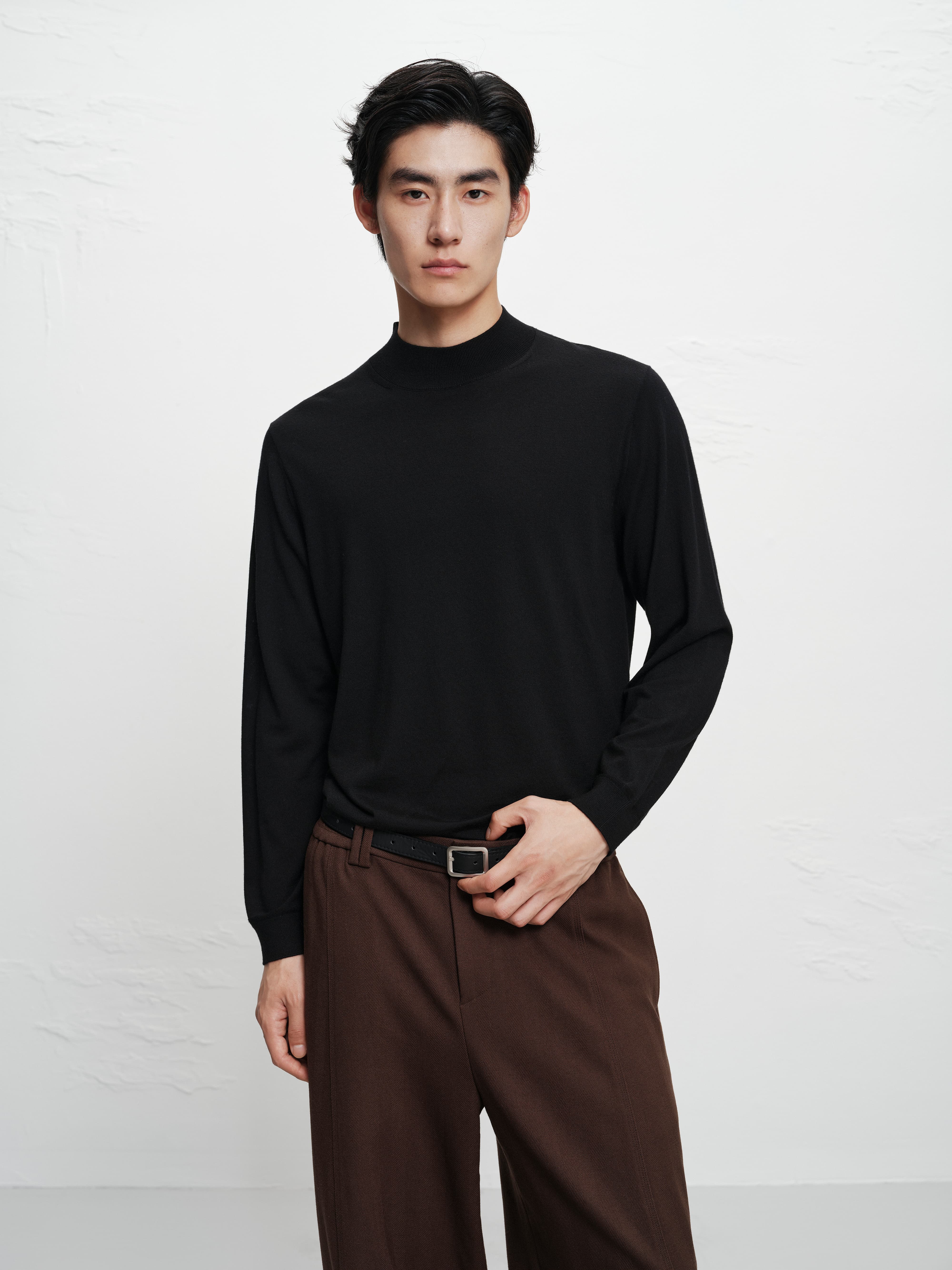 Men's Pure Wool Mock-Neck Sweater