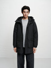 Men's Water-Repellent Hooded Mid-Length Down Jacket