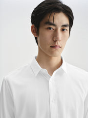 Men's Slim-Fit White Long-Sleeve Shirt