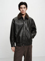 Men's PU Padded Jacket with Faux Fur Collar