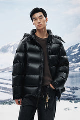 Men's Glossy Hooded Goose Down Jacket
