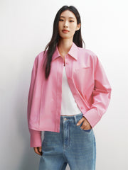 Women's Cropped Oversized Shirt with Drawstring Hem