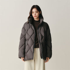 Women's Extra-Long Puffer Coat with Cable-Knit Shawl