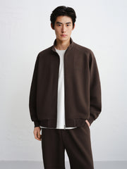 Men's Solid Stand-Collar Zip-Up Sweatshirt