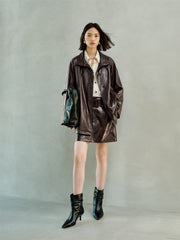 Women's Trench-Style Waxed PU Jacket