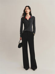 Women's Contrast Half-Placket Slim Sweater