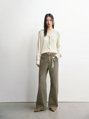 Women's Washed Cotton High-Waist Wide-Leg Jeans