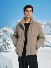 Men's Short Puffer Jacket with Faux Fur Collar