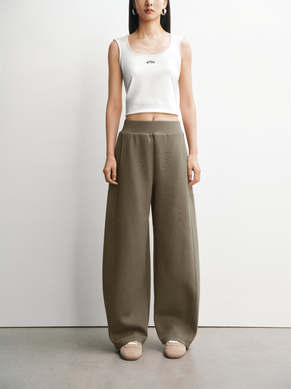 Women's Oversized Elastic-Waist Curved-Leg Pants