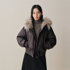 Women's Down Jacket with Detachable Raccoon Fur Collar