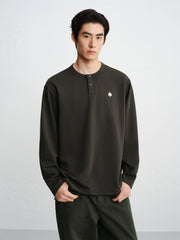 Men's Embroidered Henley Long-Sleeve T-Shirt