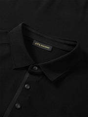 Men's Solid Knit Pullover with Logo Patch and Polo Collar
