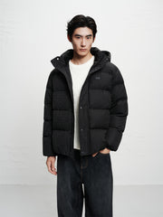 Men's Allover Tonal Jacquard Hooded Down Jacket