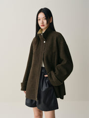 Women's Short Stand-Collar Double-Face Wool Coat