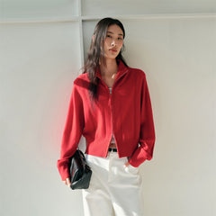 Women's Pure Wool Cropped Stand-Collar Cardigan