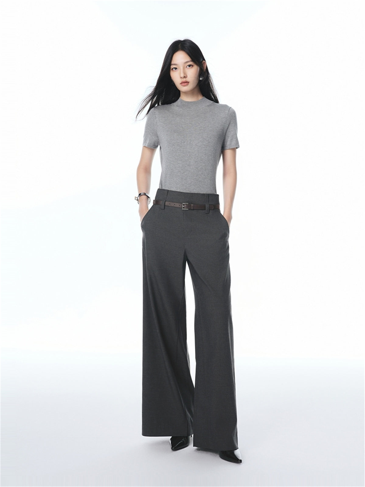 Women's Wide-Leg Suit Trousers with Belt