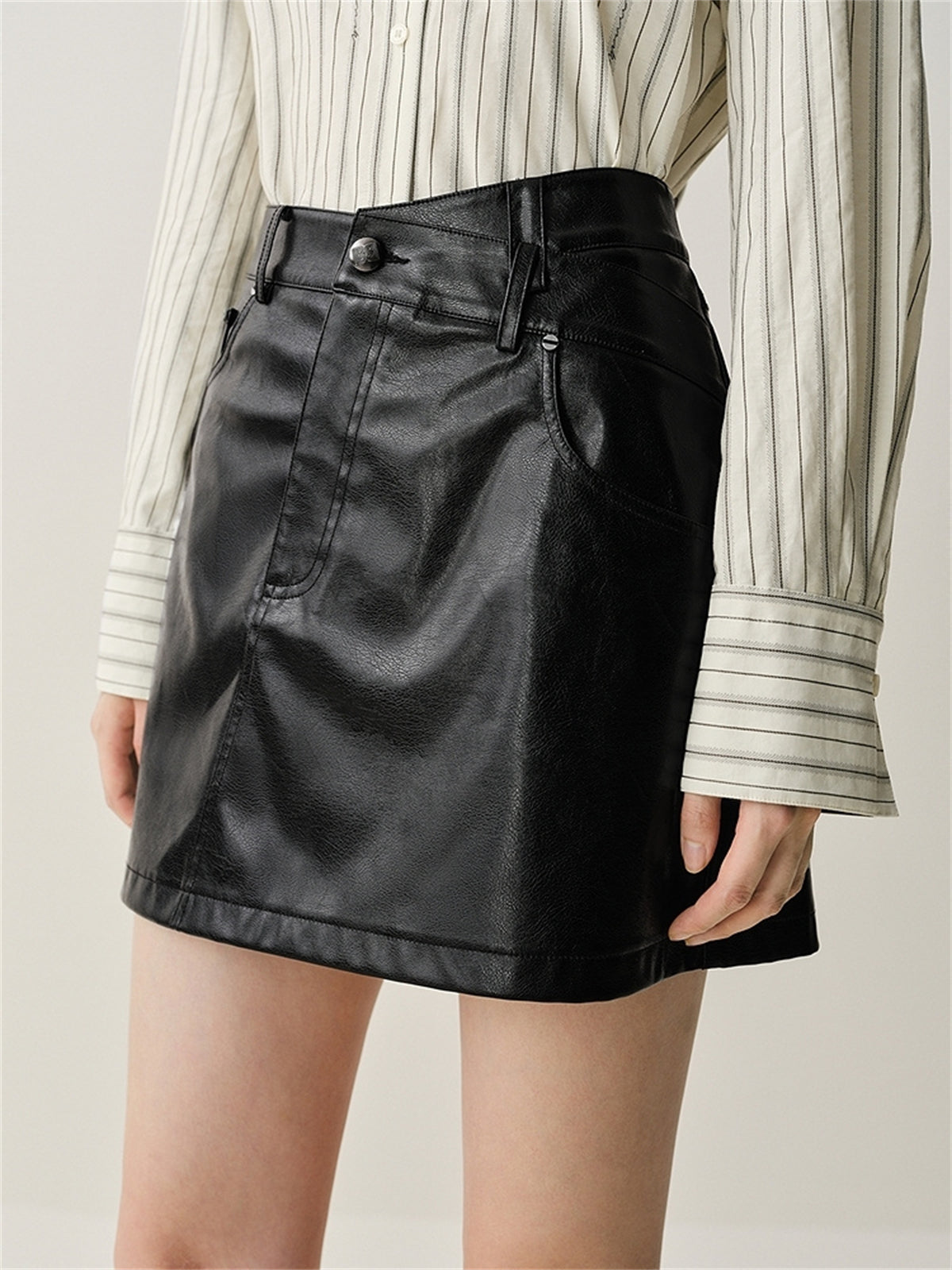 Women's Asymmetric Brushed PU Mini Skirt