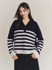 Women's Pure Wool Mock-Neck Striped Sweater