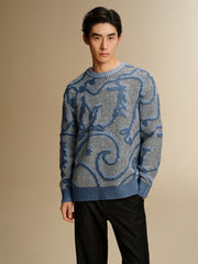 Men's Vintage Contrast-Pattern Pullover