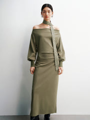 Women's Off-Shoulder Long-Sleeve Knit Dress