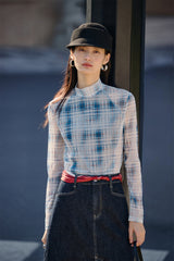 Women's Mock-Neck Ombre Plaid Top