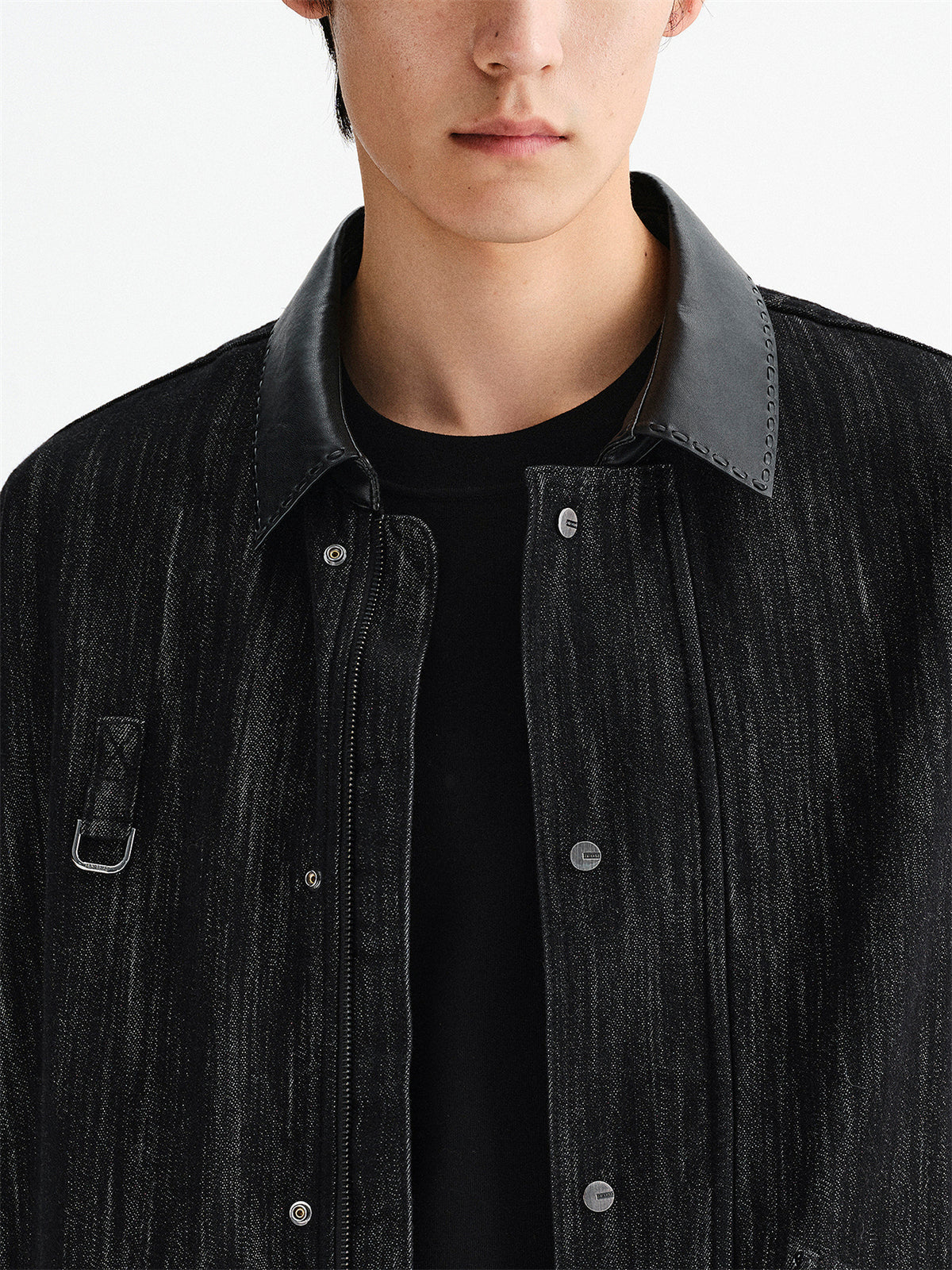 Men's Barn-Inspired Denim Jacket with PU Collar