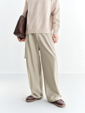 *US Final Sale* Men's Fleece-Lined Wide-Leg Suit Pants with Belt