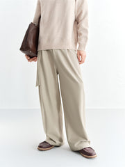 Men's Fleece-Lined Wide-Leg Suit Pants with Belt