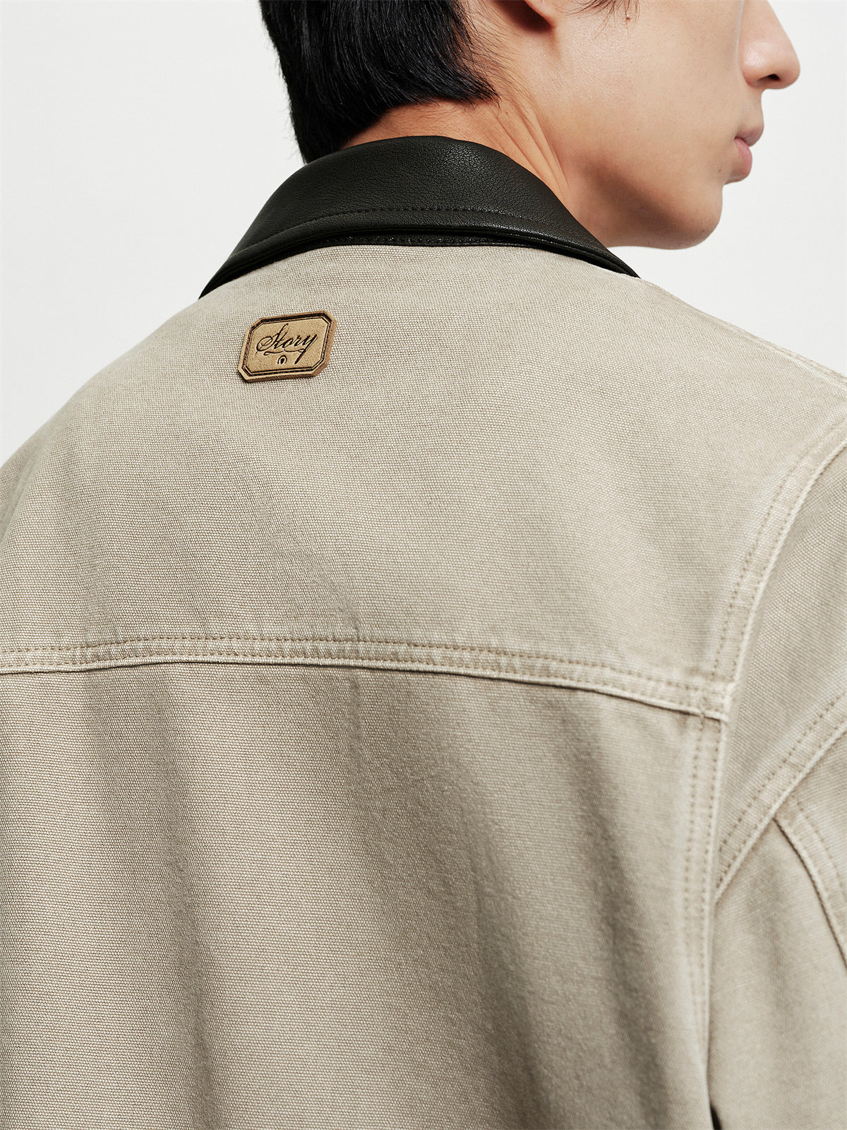 Men's Oversized Utility Jacket with PU Collar