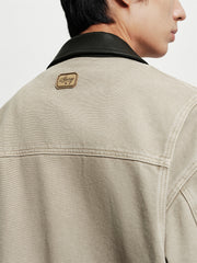 Men's Oversized Utility Jacket with PU Collar