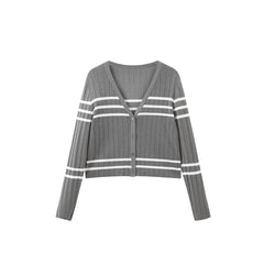 Women's Two-piece Striped Knitted Vest Cardigan