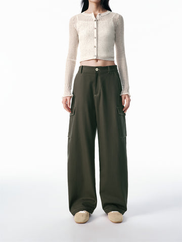 Peacebird Women *US Final Sale* Women's Utility Wide-Leg Curved Pants