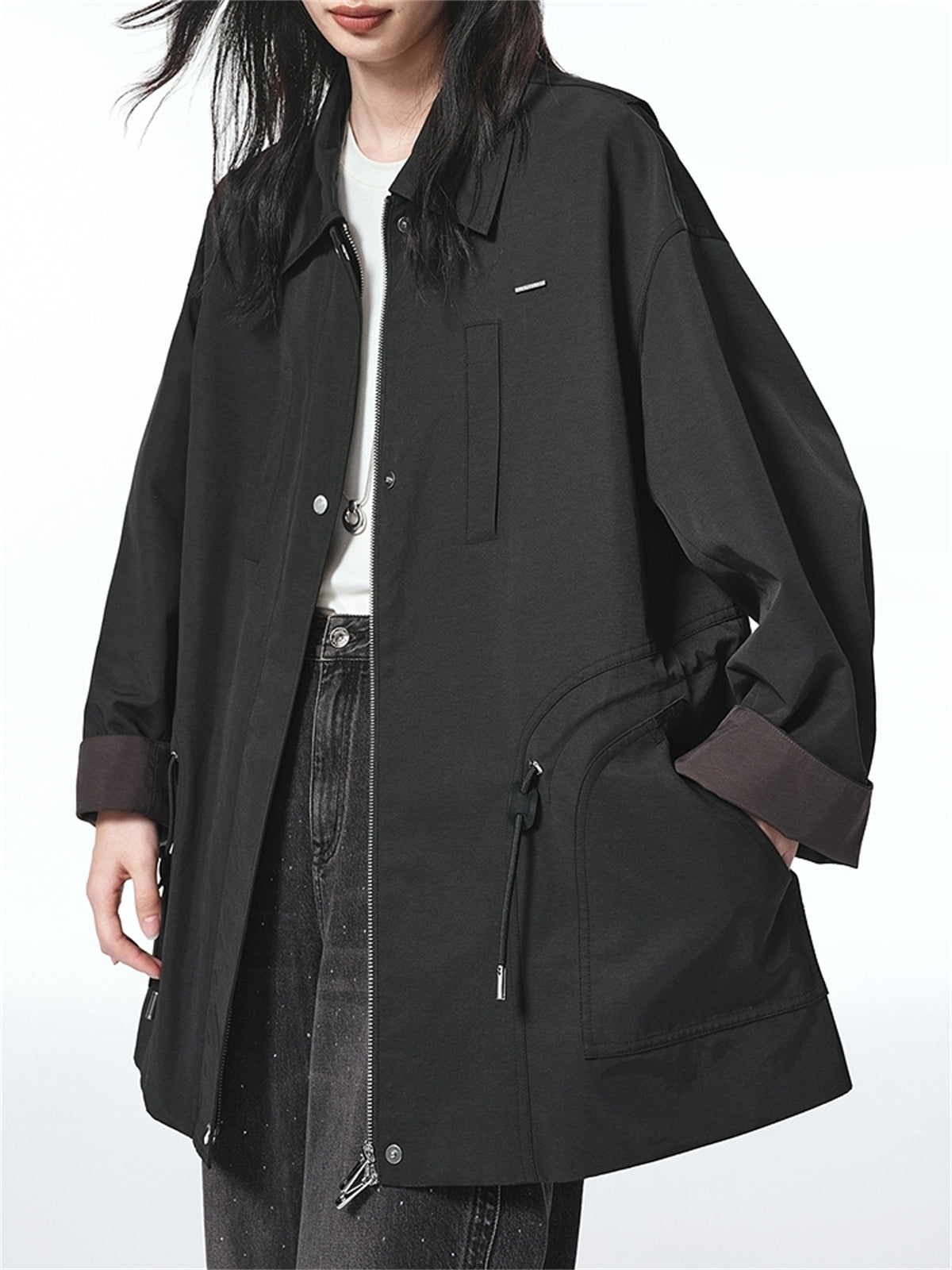 Women's Relaxed Fit Long Drawstring Jacket