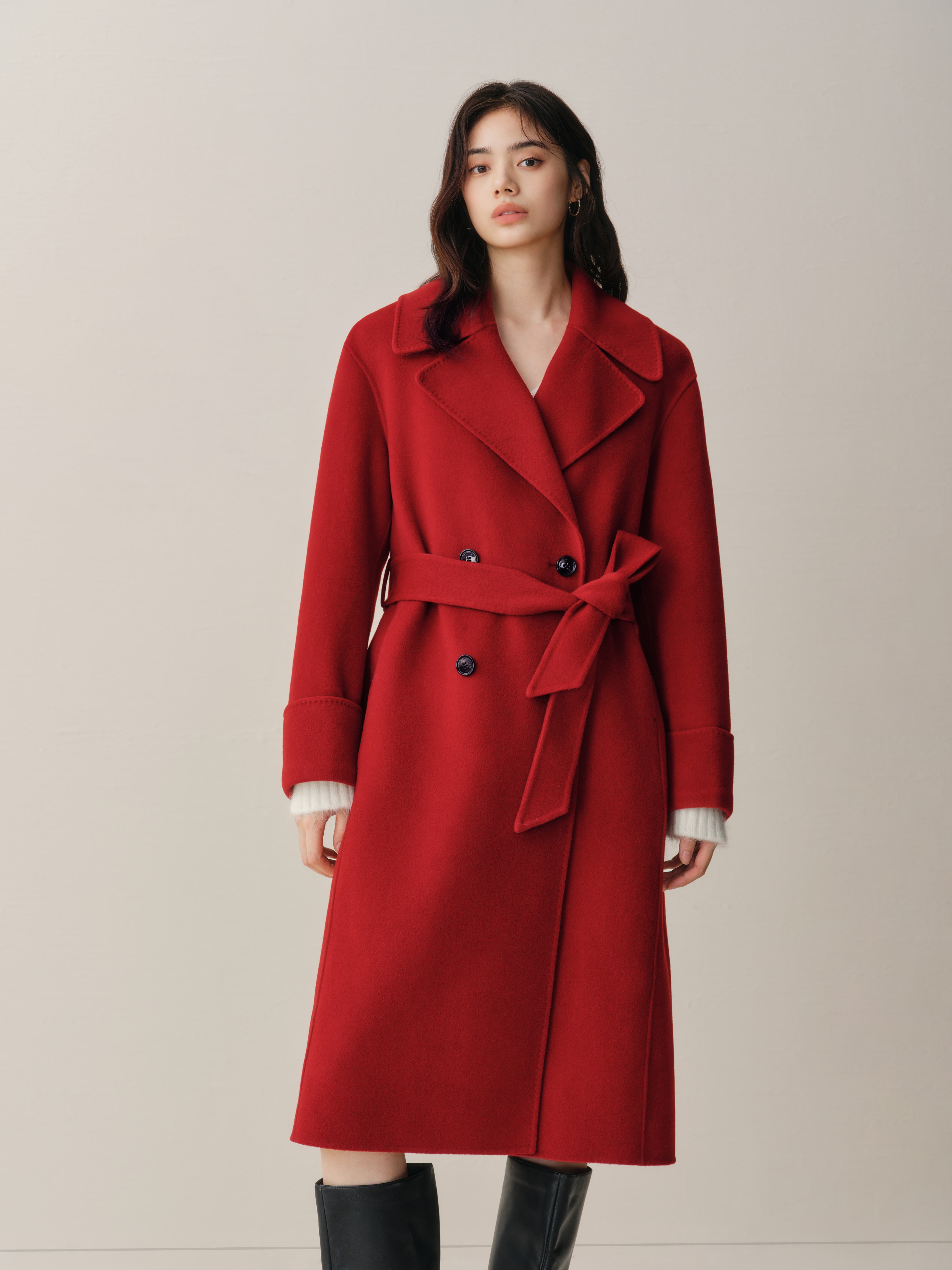 Women's Double-Breasted Belted Wool Coat