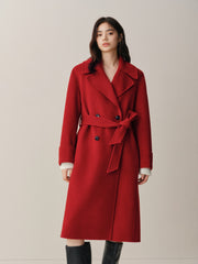 Women's Double-Breasted Belted Wool Coat