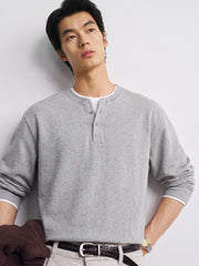 Men's Casual Henley Faux-Layer  Sweatshirt