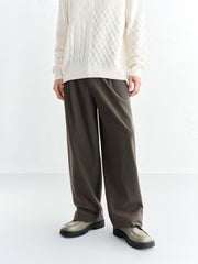 Men's Pleated Wide-Leg Fleece-Lined Suit Pants