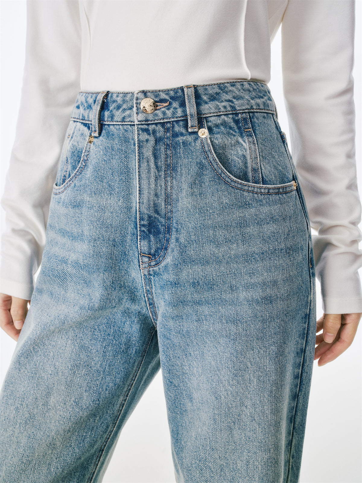 Women's High-Waisted Wide-Leg Cotton Jeans