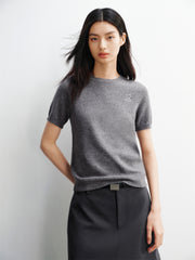 Women's Pure Wool Crewneck Short-Sleeve Knit Top