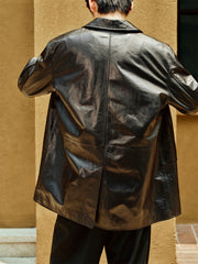 Men's Mid-Length Trench-Style Leather Coat