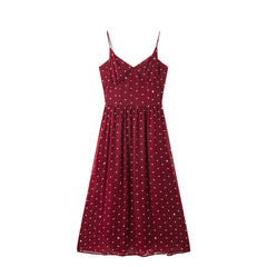 Women's Vacation-Style Red Polka Dot Dress