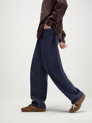 Men's Vintage Contrast-Stitch Wide-Leg Jeans