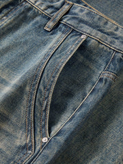 Men's Vintage-Wash Curved Wide-Leg Pants