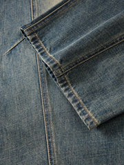 Men's Vintage-Wash Curved Wide-Leg Pants