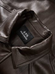 Men's Barn-Style Distressed PU Leather Lapel Jacket