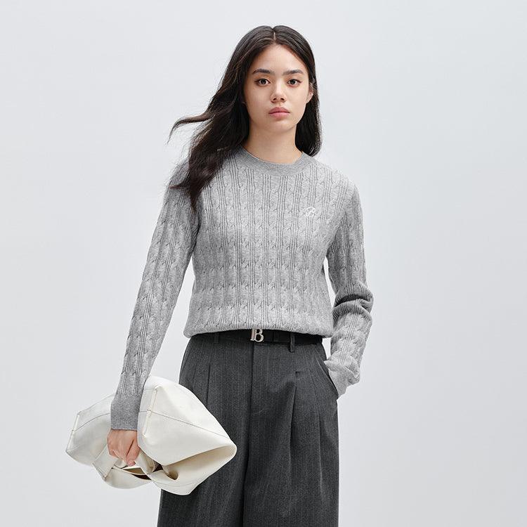 Women's Gray Cable Knit Pullover