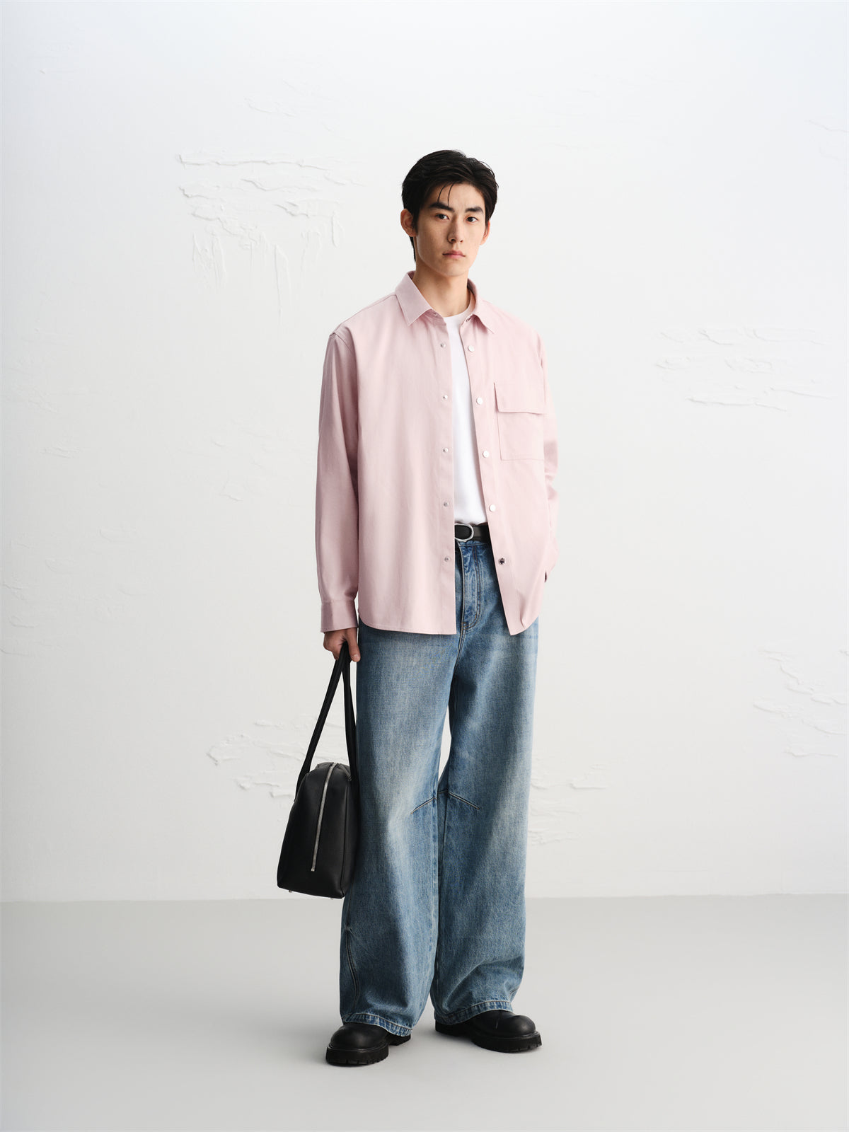 Men's Pink Letter Embroidered Shirt