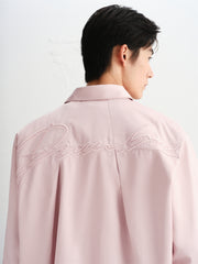 Men's Pink Letter Embroidered Shirt